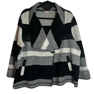 Chico's Wool Blend Knit Black and Gray Colorblock Women's XL Crossover Jacket